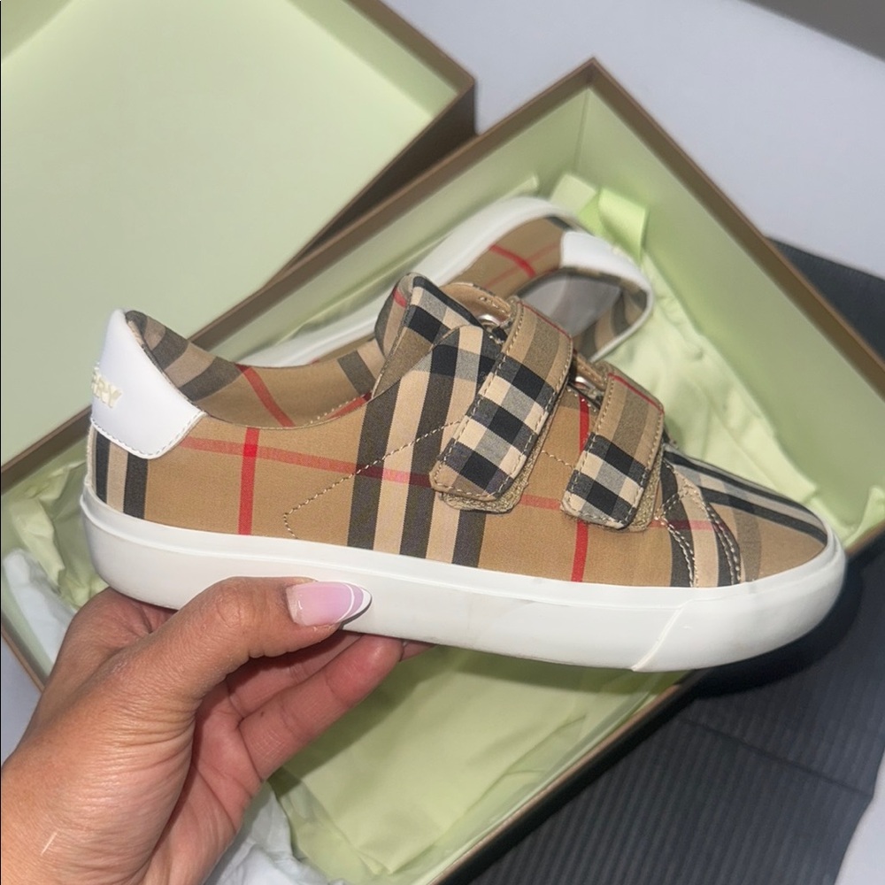 Burberry Kids' Tan Plaid Sneakers